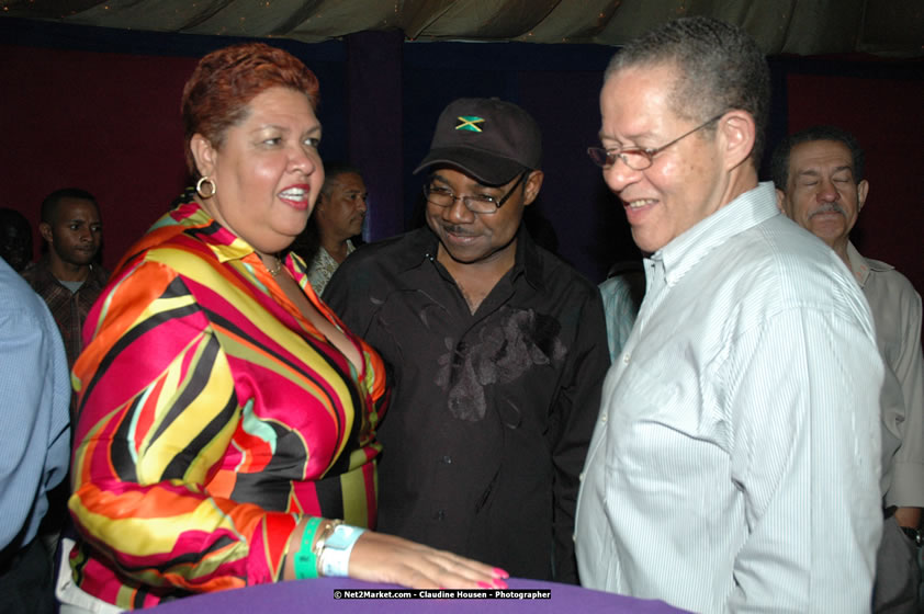 The Hon. Orette Bruce Goldwin, M.P., Prime Minister of Jamaica, Minister of Tourism, Hon. Edmund Bartlett, and Director of Tourism, Basil Smith at the Air Jamaica Jazz and Blues Festival 2008 The Art of Music - Thrusday, January 24, 2008 - Air Jamaica Jazz & Blues 2008 The Art of Music venue at the Aqaueduct on Rose Hall Resort & Counrty Club, Montego Bay, St. James, Jamaica W.I. - Thursday, January 24 - Saturday, January 26, 2008 - Photographs by Net2Market.com - Claudine Housen & Barry J. Hough Sr, Photographers - Negril Travel Guide, Negril Jamaica WI - http://www.negriltravelguide.com - info@negriltravelguide.com...!