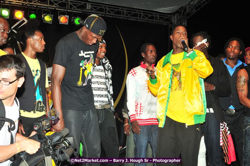 Usain Bolt of Jamaica - The Fastest Man In The World  - Usain Bolt Homecoming Celebrations Concert at the William Knibb High School Play Field, Trelawny - Ice, Ding Dong, Ravers Clavers, D'Angel, Voicemail, RDX and Dancers, Wayne Marshall, Tammi Chynn, Bugle, Nero, Tanya Stephens, Richie Spice, Kip Rich,and Shaggy - Photographs by Net2Market.com - Barry J. Hough Sr. Photojournalist/Photograper - Photographs taken with a Nikon D300 - Negril Travel Guide, Negril Jamaica WI - http://www.negriltravelguide.com - info@negriltravelguide.com...!